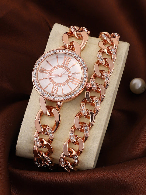 Sohi - The Dual-Chainlink Roman Round Watch - Rose Gold
