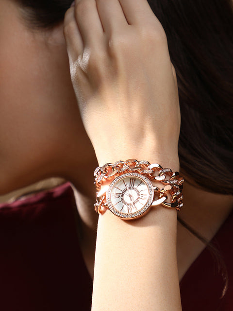 Sohi - The Dual-Chainlink Roman Round Watch - Rose Gold