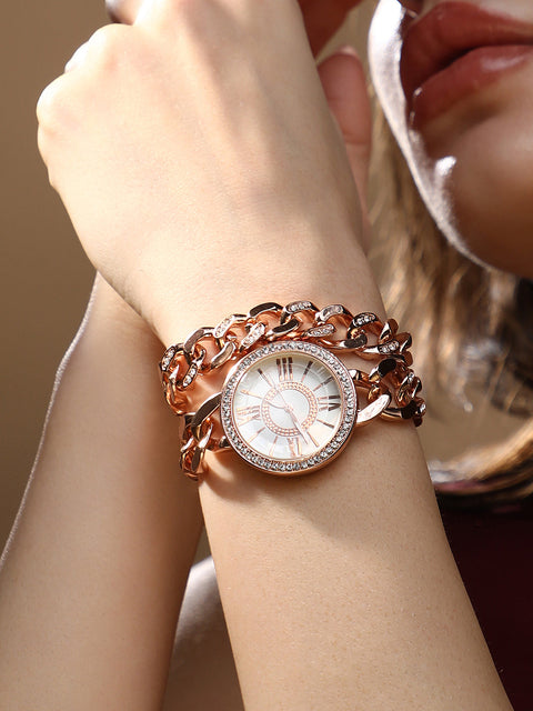 Sohi - The Dual-Chainlink Roman Round Watch - Rose Gold