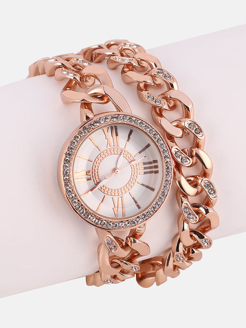 Sohi - The Dual-Chainlink Roman Round Watch - Rose Gold