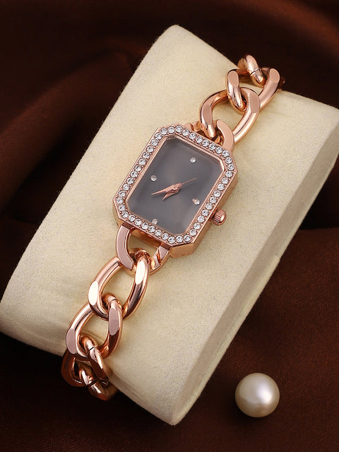Sohi - The Chainlink Gem Rectangular Watch - Rose Gold