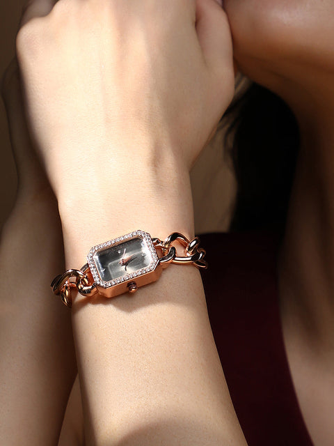 Sohi - The Chainlink Gem Rectangular Watch - Rose Gold