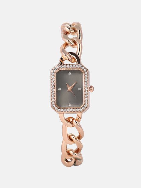 Sohi - The Chainlink Gem Rectangular Watch - Rose Gold