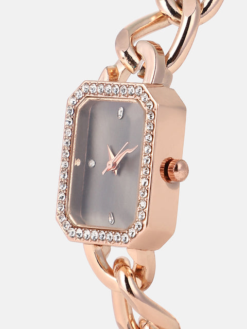 Sohi - The Chainlink Gem Rectangular Watch - Rose Gold
