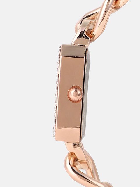 Sohi - The Chainlink Gem Rectangular Watch - Rose Gold