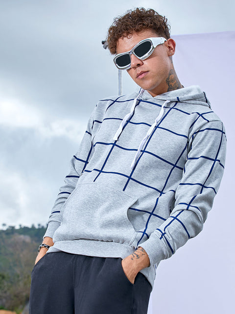 Chaos Contrast Graph Check Hoodie With Kangaroo Pocket