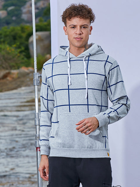 Chaos Contrast Graph Check Hoodie With Kangaroo Pocket