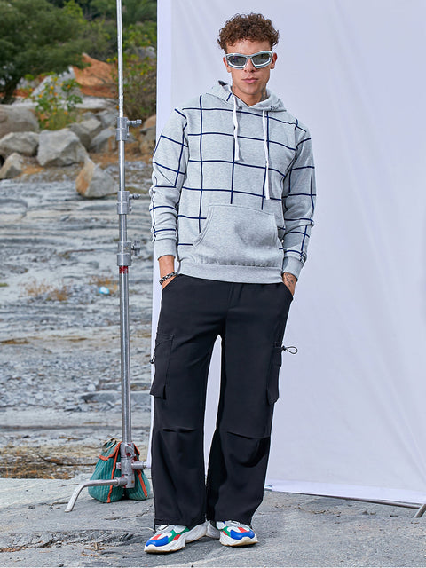 Chaos Contrast Graph Check Hoodie With Kangaroo Pocket