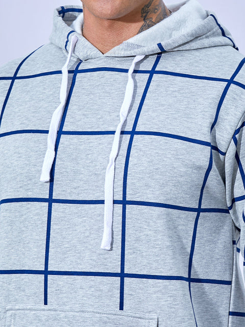 Chaos Contrast Graph Check Hoodie With Kangaroo Pocket