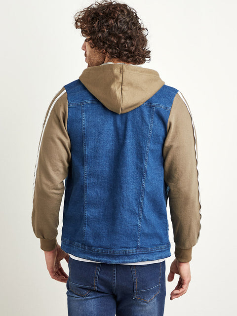 STARCAST Medium-Wash Denim Jacket With Sweatshirt Sleeve