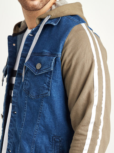 STARCAST Medium-Wash Denim Jacket With Sweatshirt Sleeve
