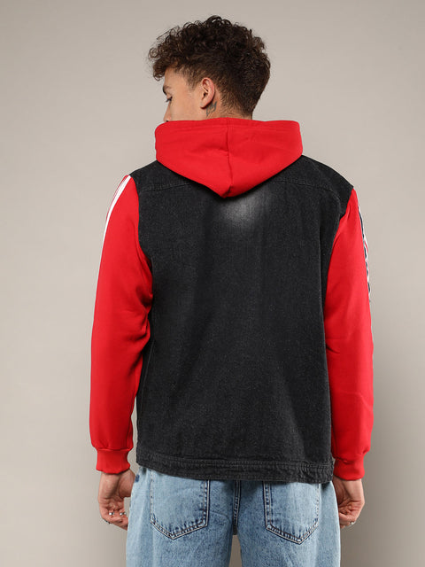 CTRL CLUB Dark-Wash Denim Jacket With Sweatshirt Sleeve