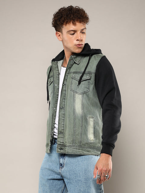 Behookd Light-Wash Denim Jacket With Sweatshirt Sleeve