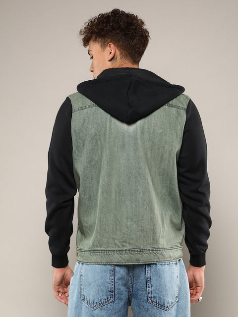 Behookd Light-Wash Denim Jacket With Sweatshirt Sleeve