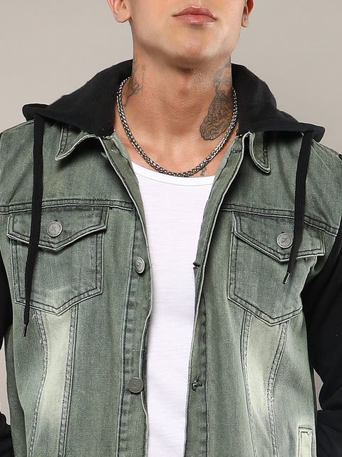 Behookd Light-Wash Denim Jacket With Sweatshirt Sleeve