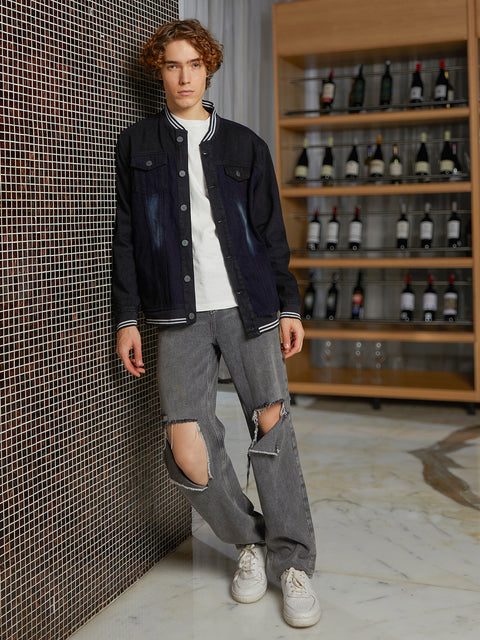 OneKind Dark-Wash Denim Bomber Jacket