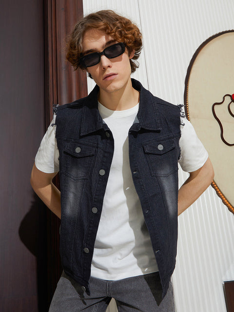 OneKind Dark-Wash Denim Vest Jacket