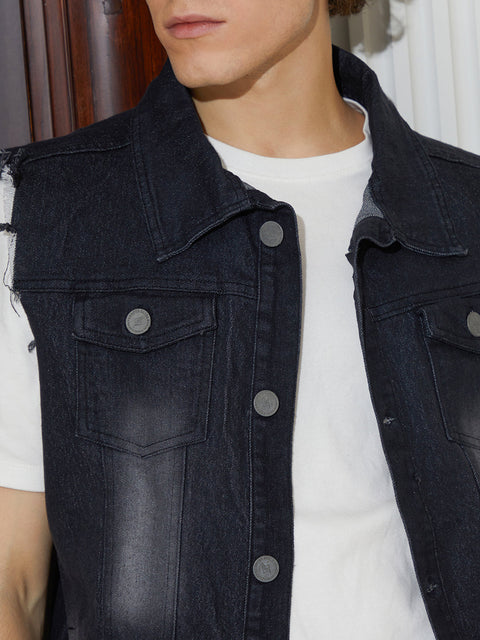 OneKind Dark-Wash Denim Vest Jacket