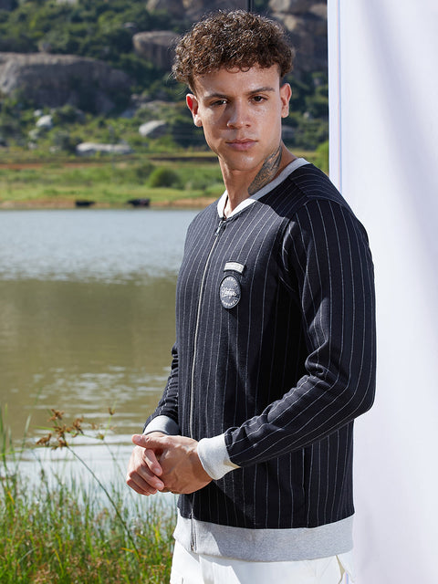 Behookd Pinstriped Jacket With Contrast Hem