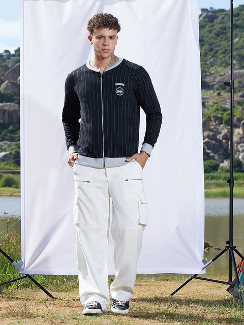 Behookd Pinstriped Jacket With Contrast Hem