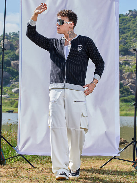 Behookd Pinstriped Jacket With Contrast Hem