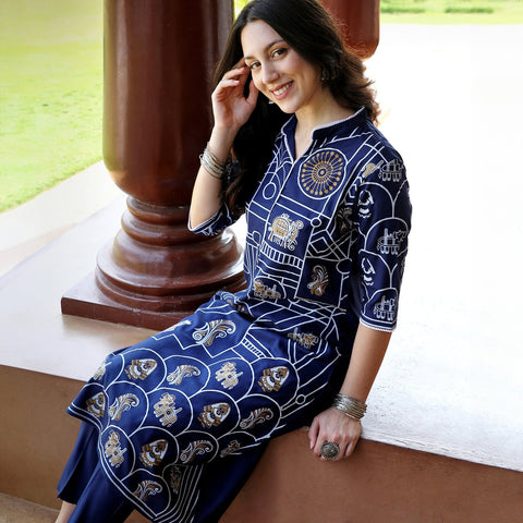 Sauce - Animal Print Kurta With Trousers Set