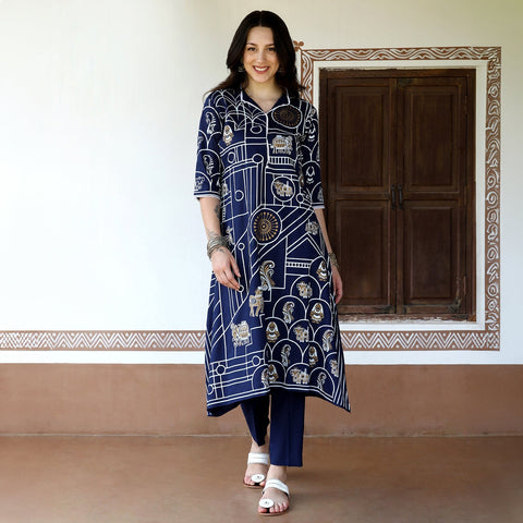 Sauce - Animal Print Kurta With Trousers Set