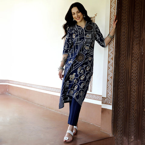 Sauce - Animal Print Kurta With Trousers Set
