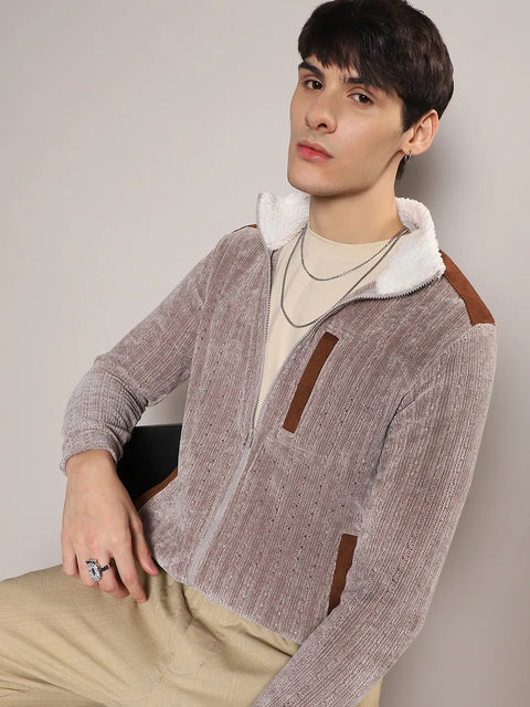 Behookd Zip-Front Cable Knit Jacket