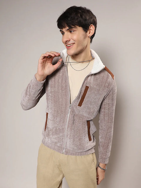 Behookd Zip-Front Cable Knit Jacket