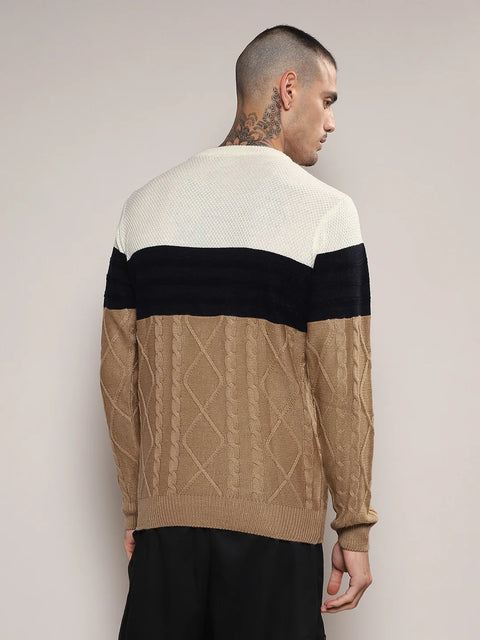Hooked Contrast Panel Cable Knit Sweater