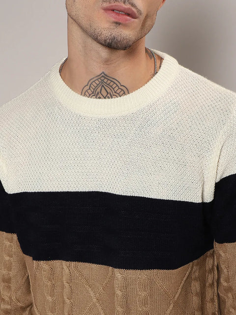 Just Be Contrast Panel Cable Knit Sweater