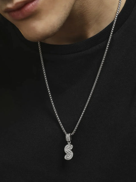Chaos - Embellished S Alphabet Pendant with Chain - Silver