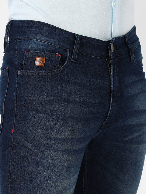 Tapered Dark-Wash Denim Jeans