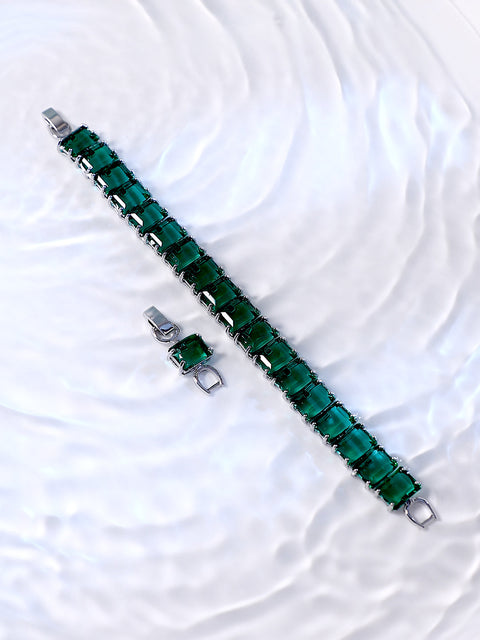 Sohi - The Crystal-Quad Tennis Bracelet - Emerald Green