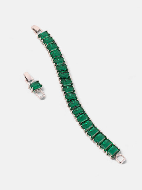 Sohi - The Crystal-Quad Tennis Bracelet - Emerald Green
