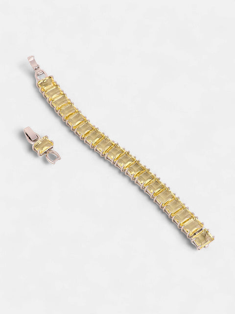 Sohi - The Crystal-Quad Tennis Bracelet - Lemon Yellow
