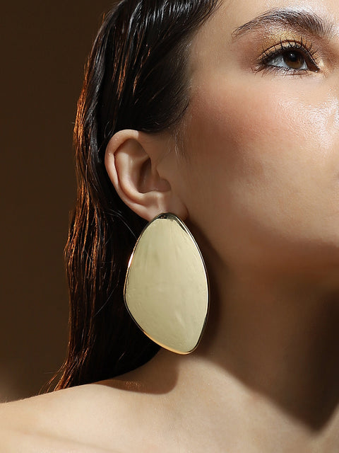 Sohi - The Abstarct-Plate Statement Earrings - Champayne Gold