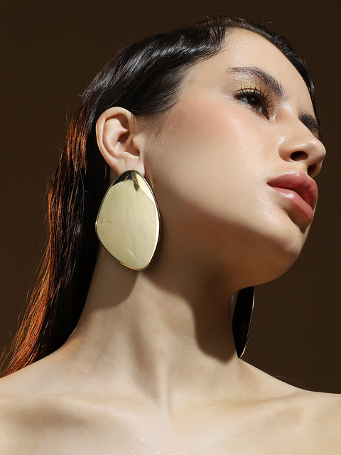 Sohi - The Abstarct-Plate Statement Earrings - Champayne Gold