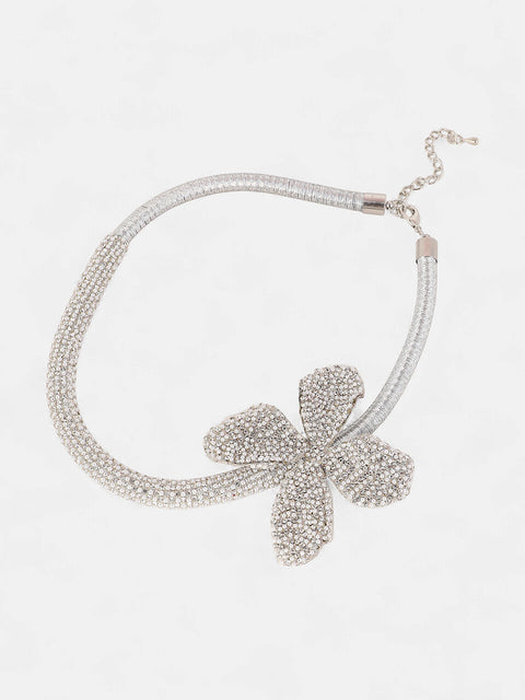 Sohi - The Bling-Petalia Statement Necklace - Crystal Silver