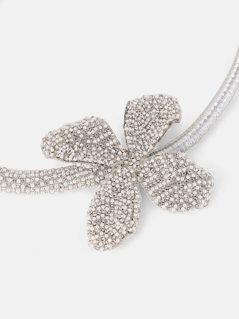 Sohi - The Bling-Petalia Statement Necklace - Crystal Silver