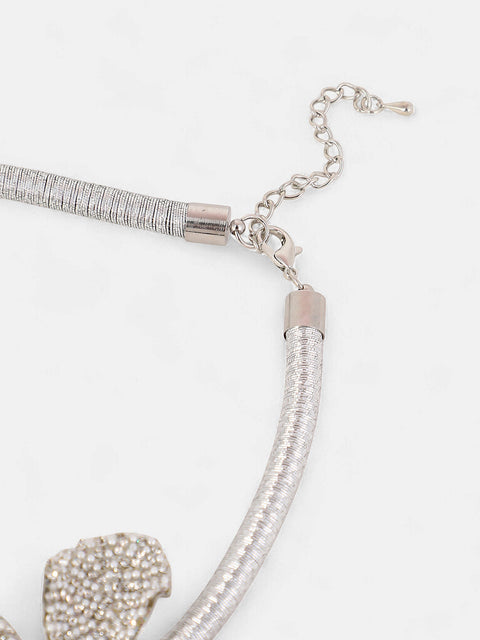 Sohi - The Bling-Petalia Statement Necklace - Crystal Silver