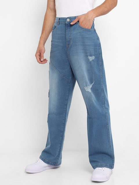 Hooked Asymmetrical Stitch Denim Jeans