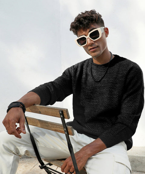 XYNG Solid Knitted Pullover Sweater