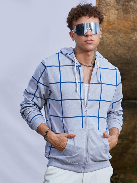 Interim Contrast Graph Check Hoodie With Zip-Closure
