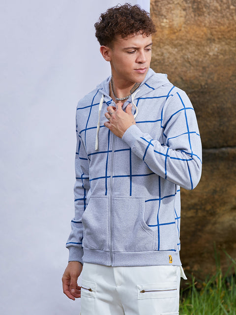 Interim Contrast Graph Check Hoodie With Zip-Closure