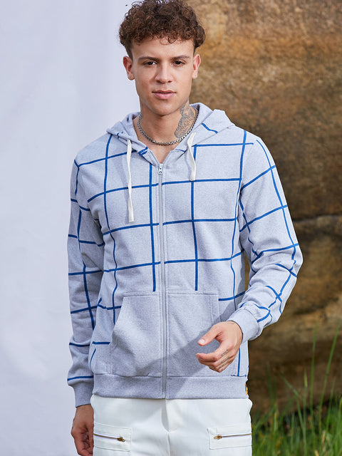 Interim Contrast Graph Check Hoodie With Zip-Closure