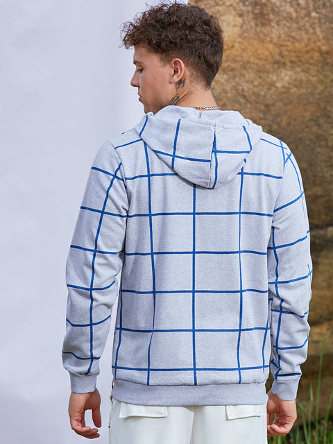 Interim Contrast Graph Check Hoodie With Zip-Closure