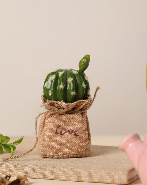 Faux Cactus In Burlap Sack Pot