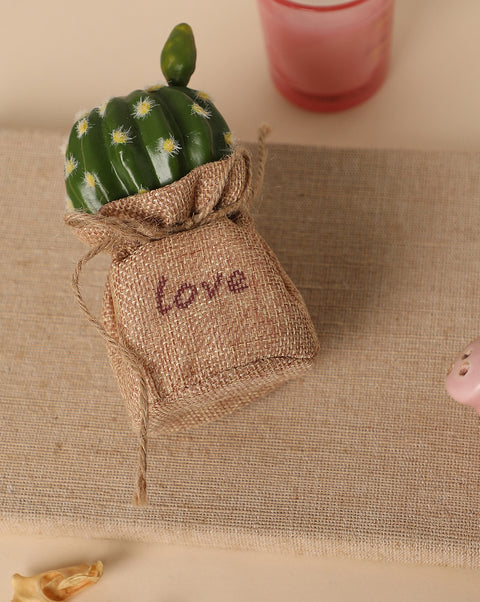 Faux Cactus In Burlap Sack Pot